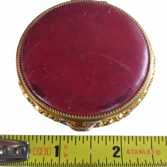 Vintage Antique Art Deco 1920s Leather Gold Tone Metal Mesh Mirrored Compact - Picture 11 of 13